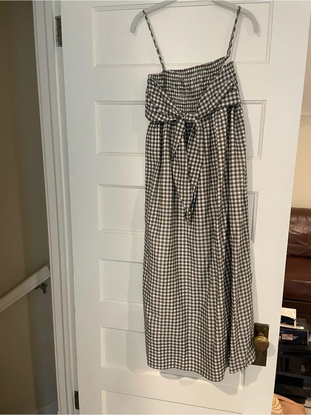 Vince Green and White Gingham Smocked Top - Picture 7 of 9